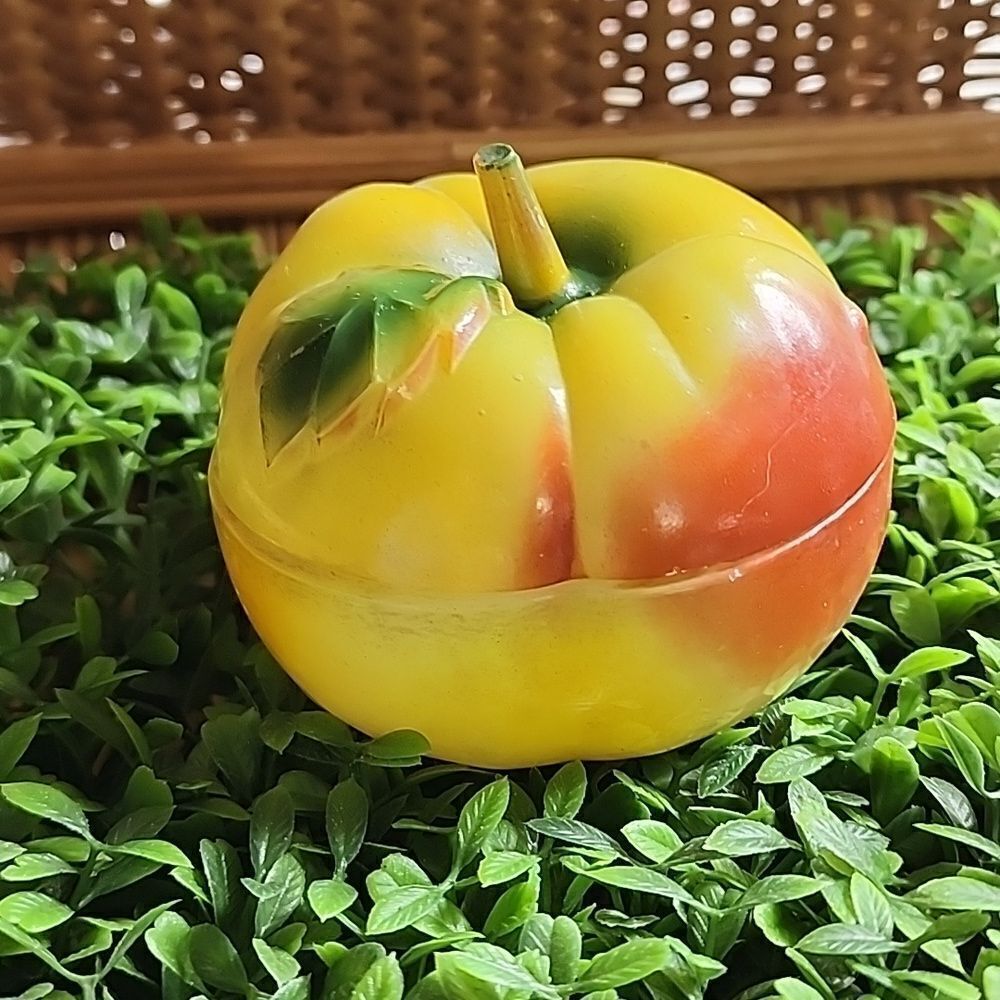 Vintage Painted Milk Glass Apple/Tomato Trinket Box